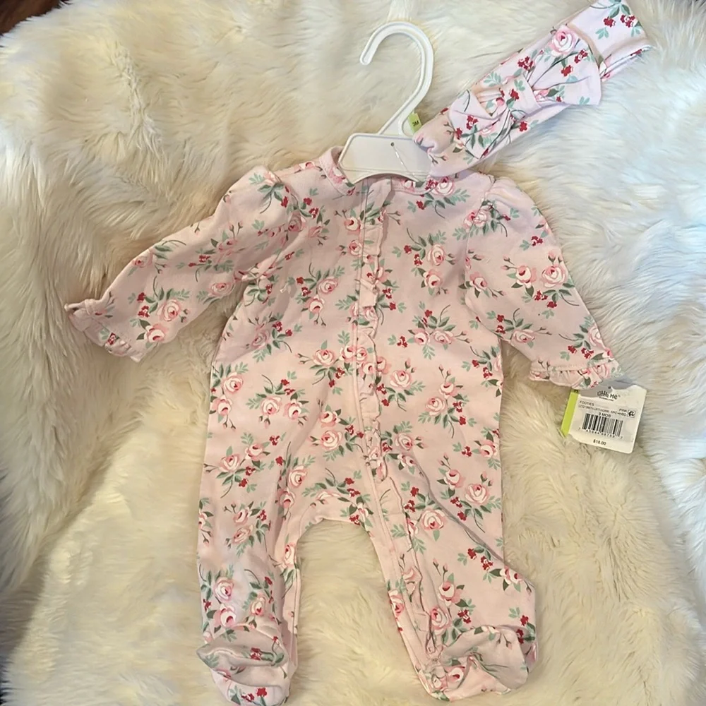 Little Me Size 3 Months Pink Footie With Matching Headband